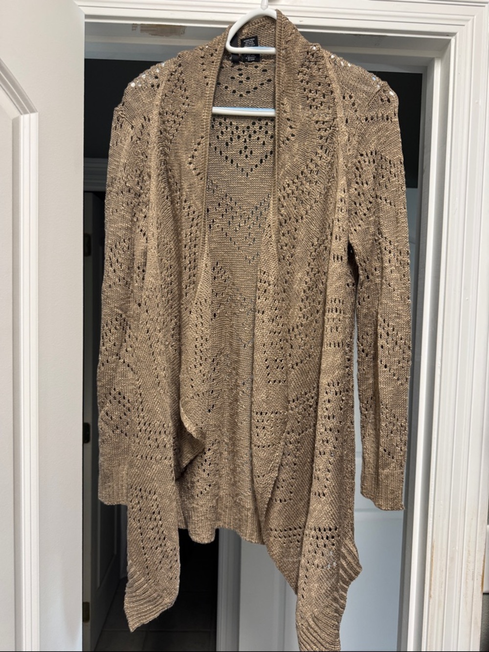 new directions Open-Knit Lightweight Poncho Shrug in Taupe